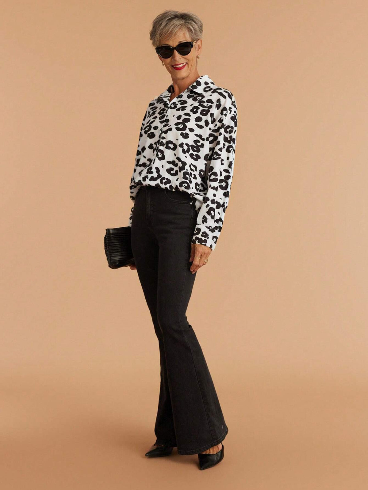 1pc Women's Autumn Loose Fit Dolman Sleeve Casual Commute Leopard Print Blouse