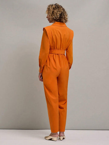 Miaspire Women`S Button Front Long Sleeve Self Tie Waist Casual Jumpsuit