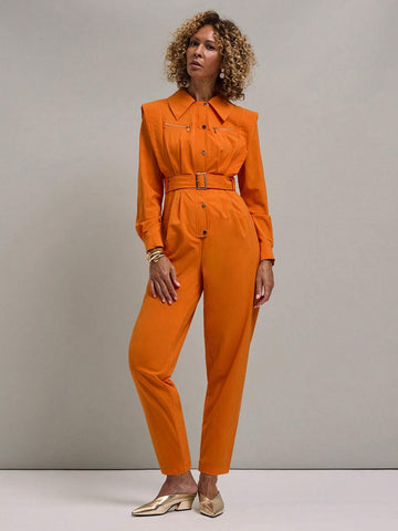 Miaspire Women`S Button Front Long Sleeve Self Tie Waist Casual Jumpsuit