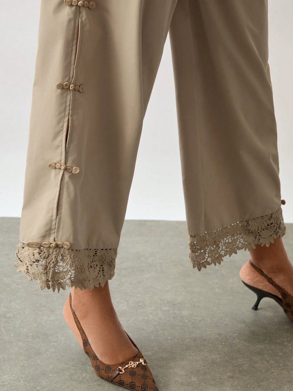 Miaspire Women Casual Solid Color Elastic Waist Side Pocket Button Decor Loose Wide Leg Pants