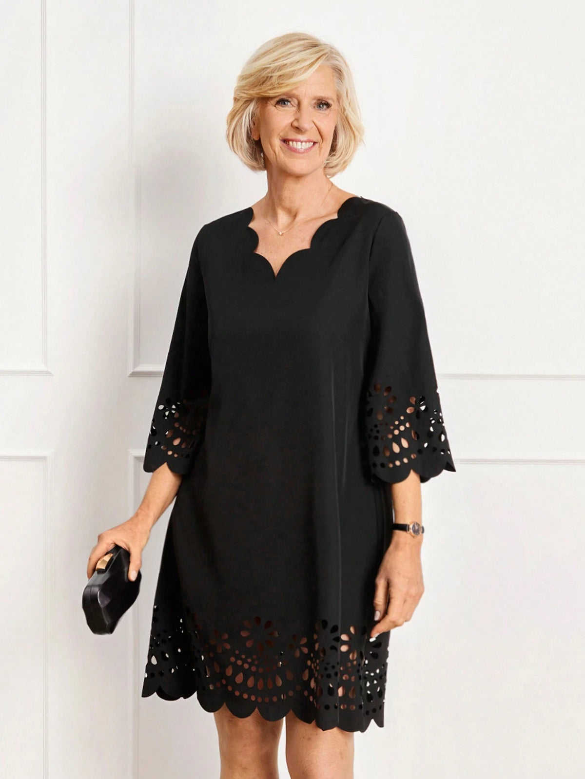 Miaspire Women Elegant Solid Color Hollow Mini Dress