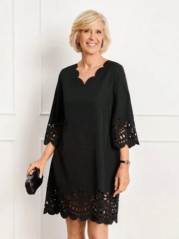 Miaspire Women Elegant Solid Color Hollow Mini Dress