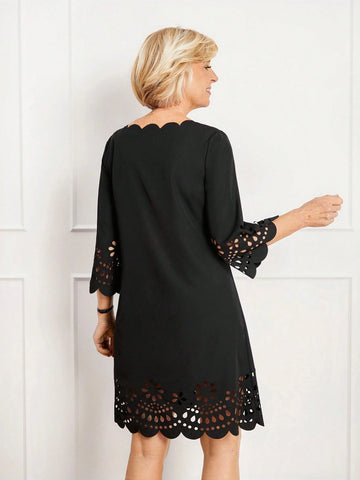 Miaspire Women Elegant Solid Color Hollow Mini Dress