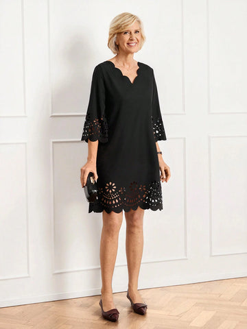 Miaspire Women Elegant Solid Color Hollow Mini Dress