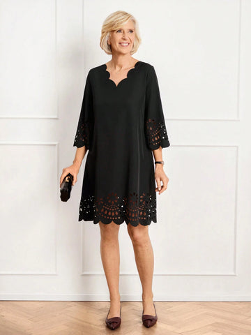 Miaspire Women Elegant Solid Color Hollow Mini Dress