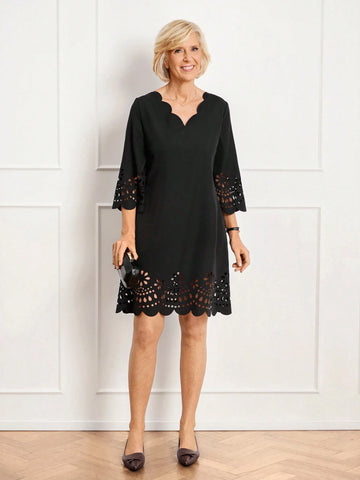 Miaspire Women Elegant Solid Color Hollow Mini Dress