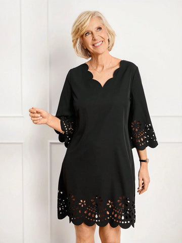 Miaspire Women Elegant Solid Color Hollow Mini Dress