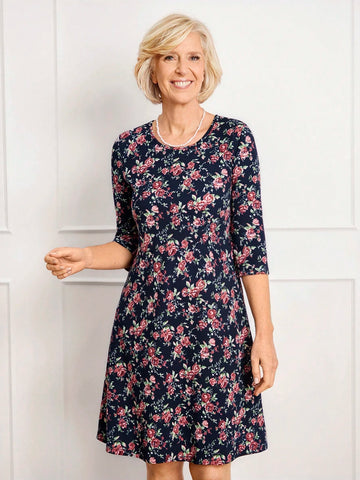 Miaspire Women Floral All Over Print Casual Short Shift Dress