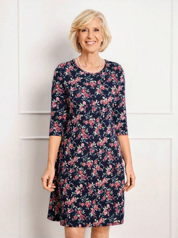 Miaspire Women Floral All Over Print Casual Short Shift Dress