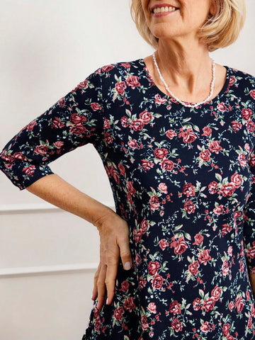 Miaspire Women Floral All Over Print Casual Short Shift Dress