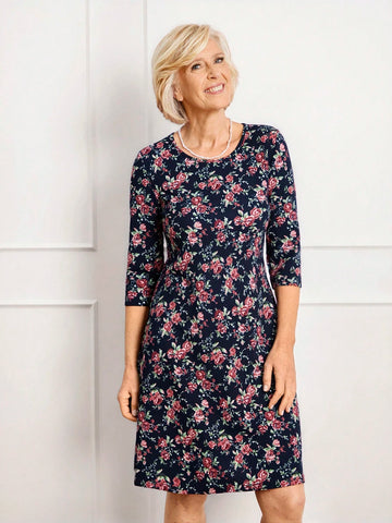 Miaspire Women Floral All Over Print Casual Short Shift Dress