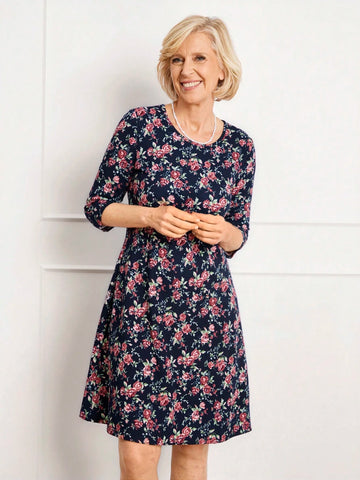 Miaspire Women Floral All Over Print Casual Short Shift Dress