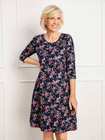 Miaspire Women Floral All Over Print Casual Short Shift Dress