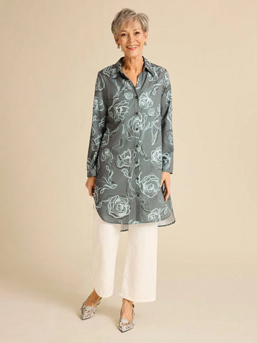 Miaspire Women Front Button Long Sleeve Allover Print Casual Mini Dress