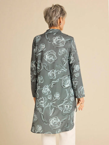 Miaspire Women Front Button Long Sleeve Allover Print Casual Mini Dress