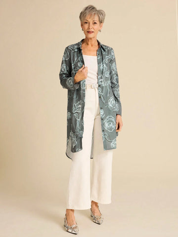 Miaspire Women Front Button Long Sleeve Allover Print Casual Mini Dress