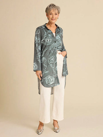 Miaspire Women Front Button Long Sleeve Allover Print Casual Mini Dress