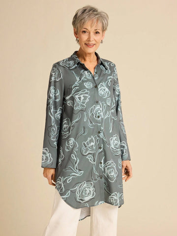 Miaspire Women Front Button Long Sleeve Allover Print Casual Mini Dress