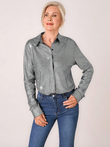 Miaspire Women Metal Tone Blouse For Spring And Autumn