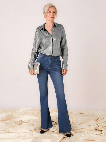 Miaspire Women Metal Tone Blouse For Spring And Autumn