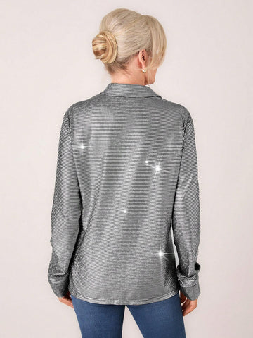 Miaspire Women Metal Tone Blouse For Spring And Autumn