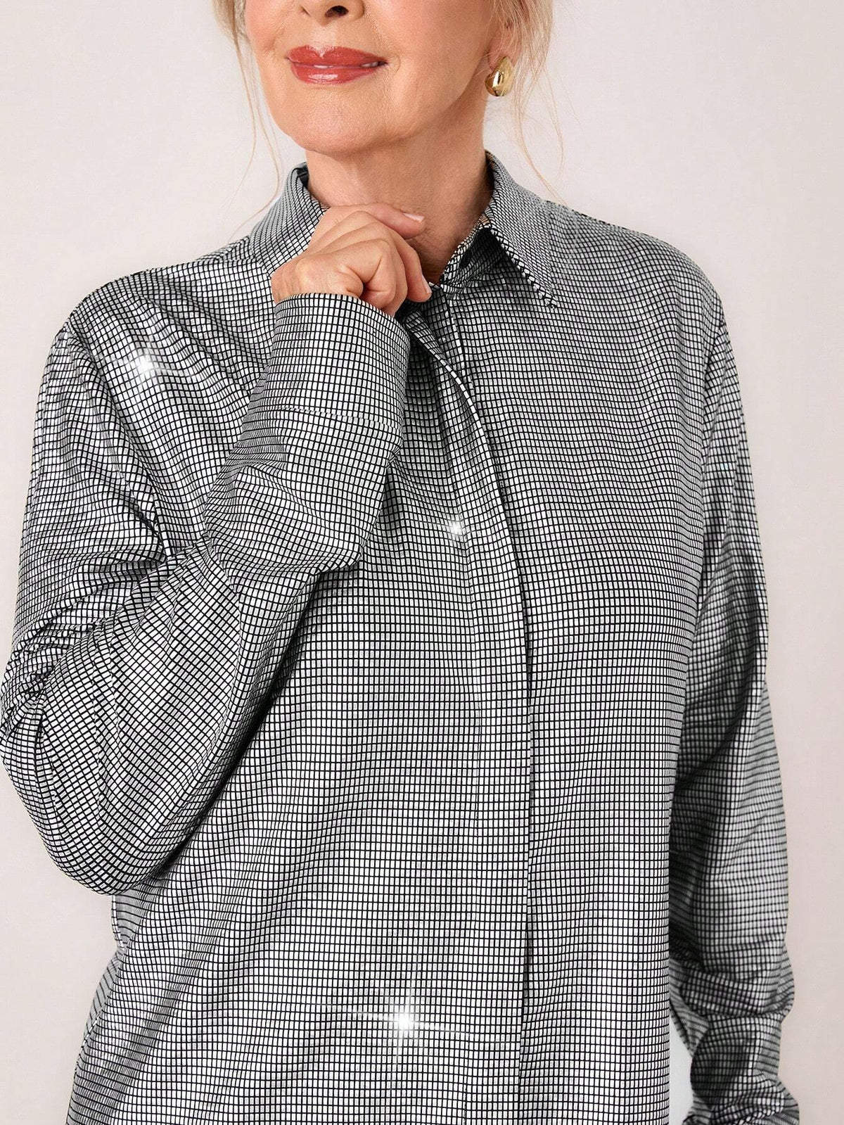 Miaspire Women Metal Tone Blouse For Spring And Autumn