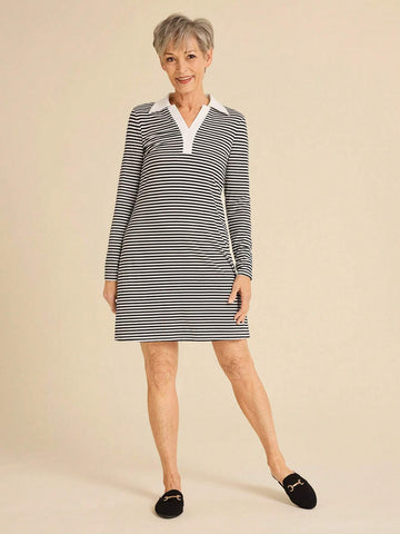 Miaspire Women Striped Casual Minimalist Short Dress, Daily Wear