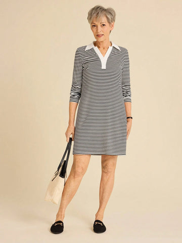Miaspire Women Striped Casual Minimalist Short Dress, Daily Wear