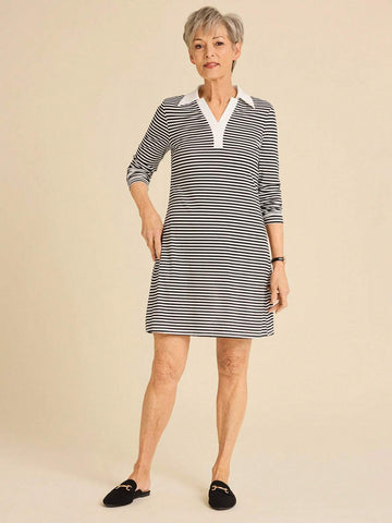 Miaspire Women Striped Casual Minimalist Short Dress, Daily Wear
