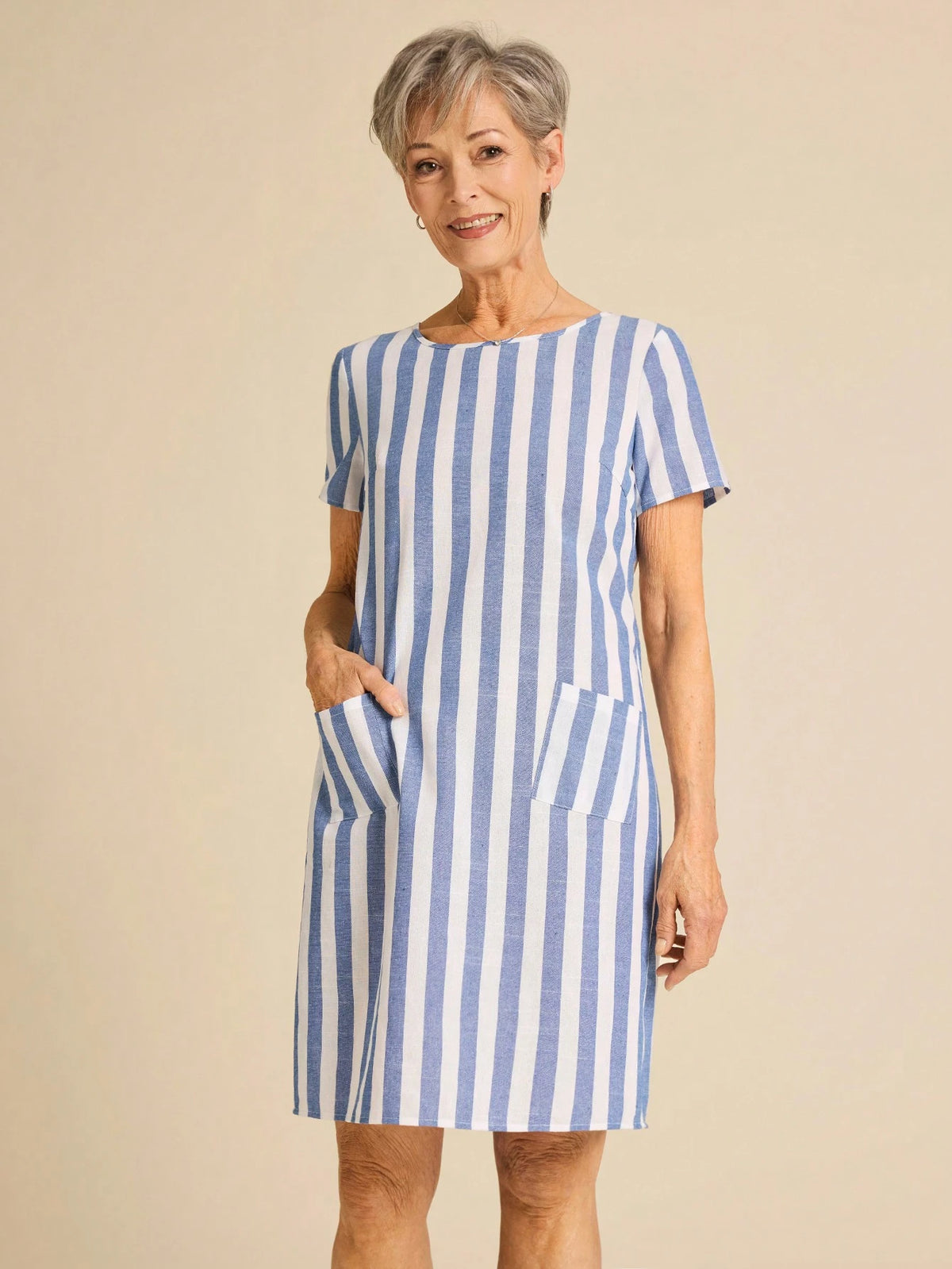 Miaspire Women Striped Crew Neck Short Sleeve Casual Mini Dress With Pockets