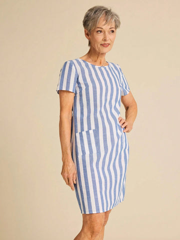 Miaspire Women Striped Crew Neck Short Sleeve Casual Mini Dress With Pockets