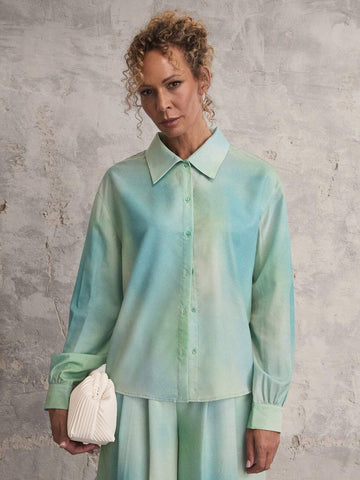 Miaspire Women's Casual Long Sleeve Tie-Dye Print Button-Up Shirt, Spring & Fall