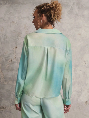 Miaspire Women's Casual Long Sleeve Tie-Dye Print Button-Up Shirt, Spring & Fall