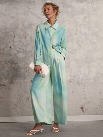 Miaspire Women's Casual Long Sleeve Tie-Dye Print Button-Up Shirt, Spring & Fall