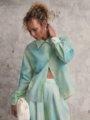 Miaspire Women's Casual Long Sleeve Tie-Dye Print Button-Up Shirt, Spring & Fall