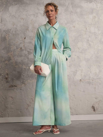 Miaspire Women's Casual Long Sleeve Tie-Dye Print Button-Up Shirt, Spring & Fall