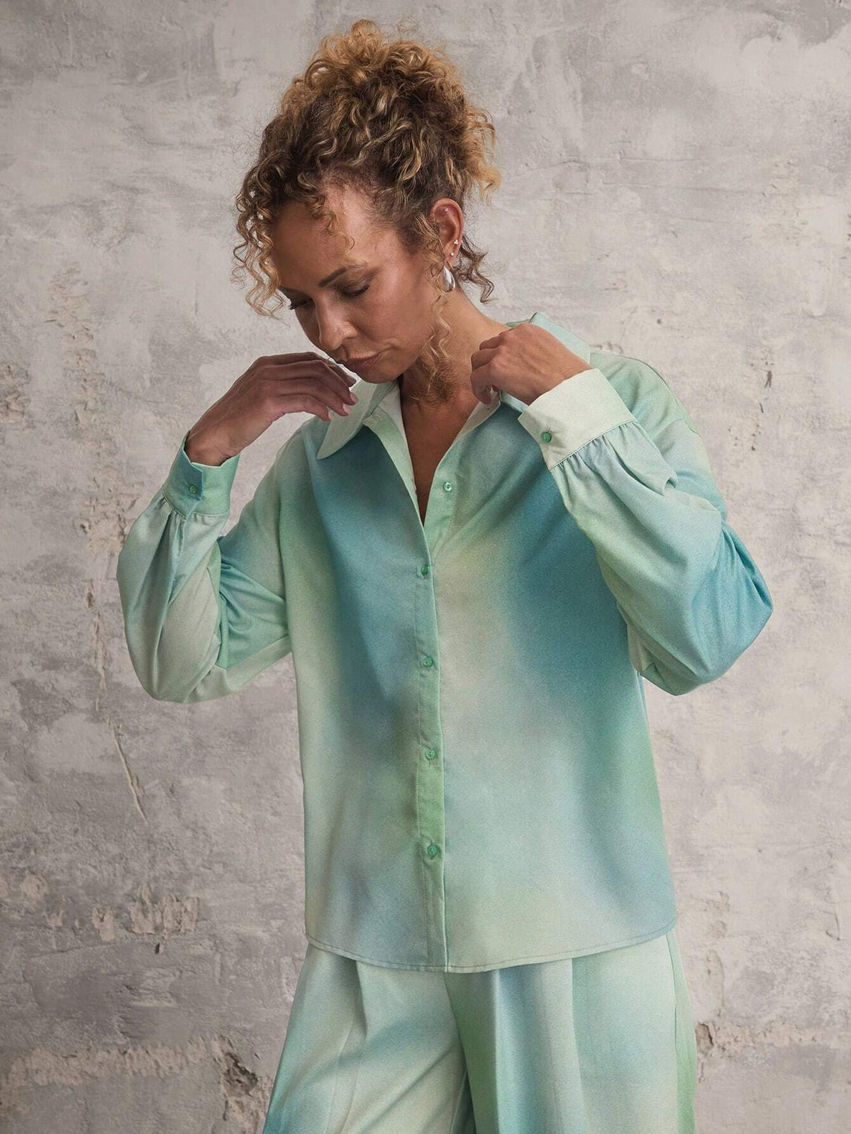 Miaspire Women's Casual Long Sleeve Tie-Dye Print Button-Up Shirt, Spring & Fall