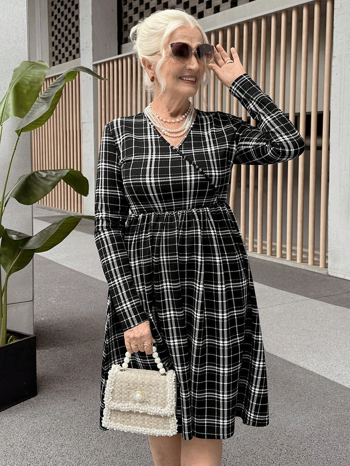 Miaspire Women's Casual Plaid Print Short Dress, Autumn