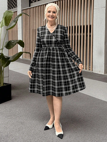 Miaspire Women's Casual Plaid Print Short Dress, Autumn