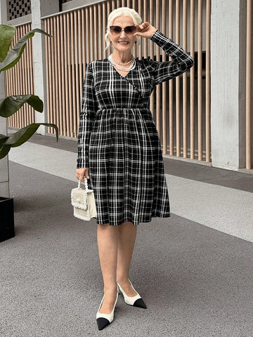 Miaspire Women's Casual Plaid Print Short Dress, Autumn