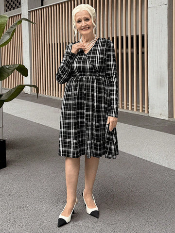 Miaspire Women's Casual Plaid Print Short Dress, Autumn