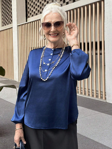 Women's Casual Solid Color Satin Button Down Shirt