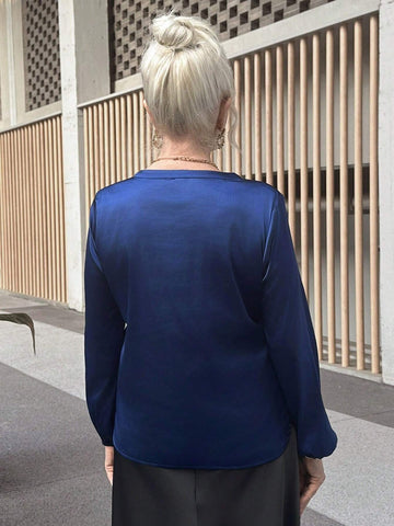 Women's Casual Solid Color Satin Button Down Shirt