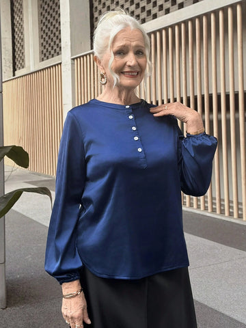 Women's Casual Solid Color Satin Button Down Shirt