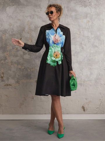 Miaspire Women's Floral Print Button Front Long Sleeve Casual Short Dress