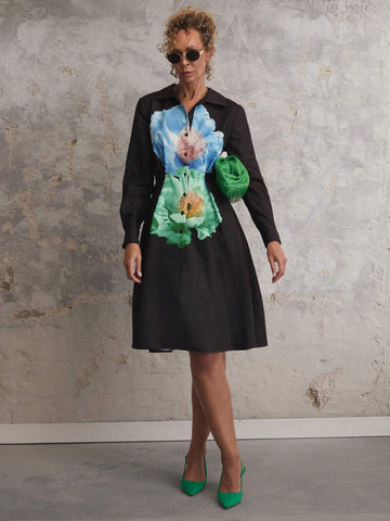 Miaspire Women's Floral Print Button Front Long Sleeve Casual Short Dress