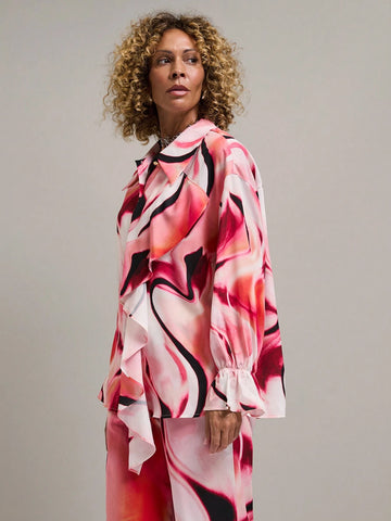 Miaspire Women's Front Button Pleated Ruffle Cuff Long Sleeve Blouse, Casual Vacation