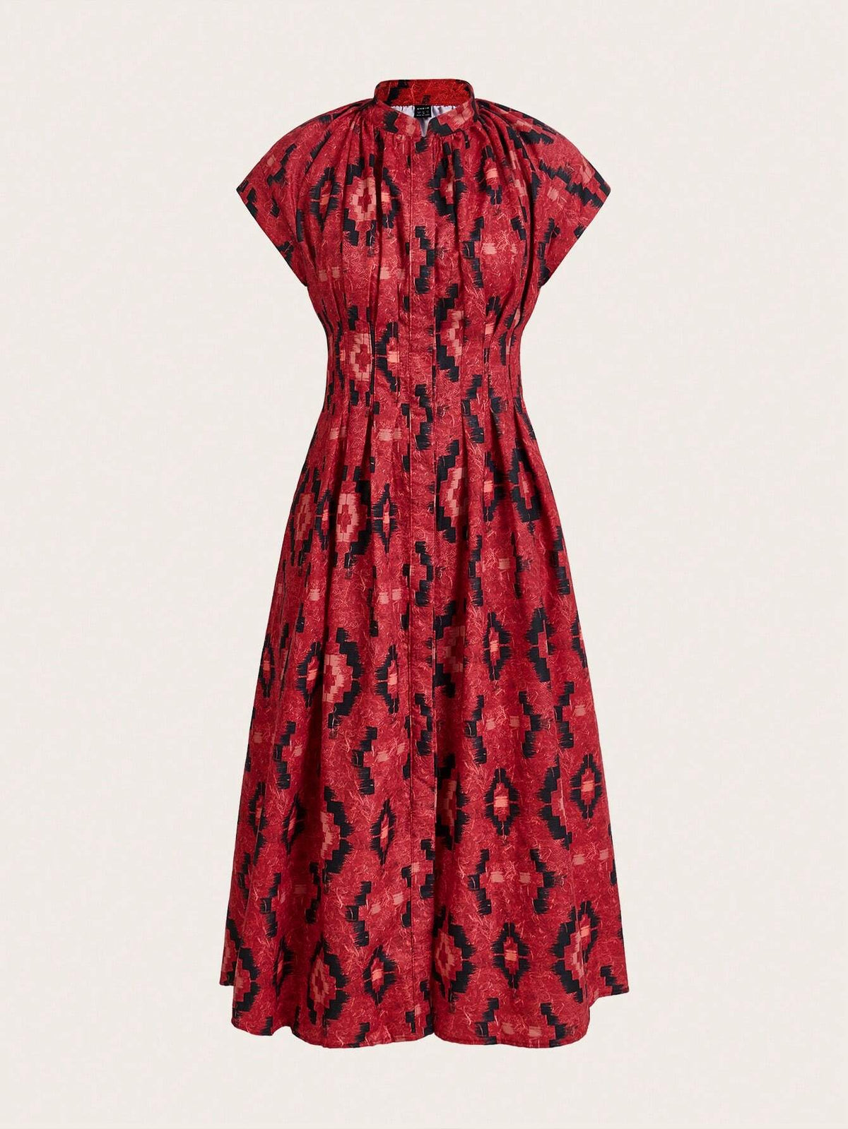 Miaspire Women's Geometric Tie-Dye Print Stand Collar Batwing Sleeve Casual Dress