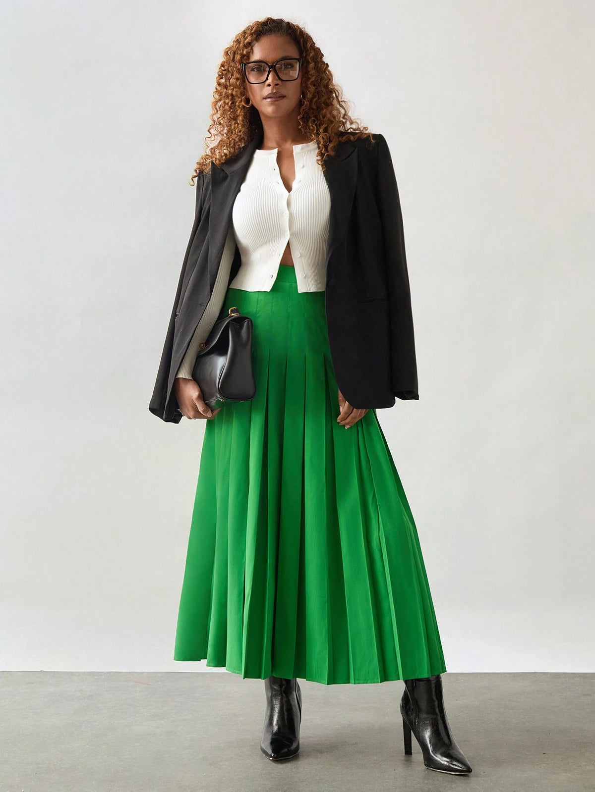 Miaspire Women's Plain High Waist Long Pleated Elegant Skirt