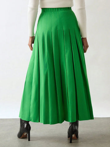 Miaspire Women's Plain High Waist Long Pleated Elegant Skirt